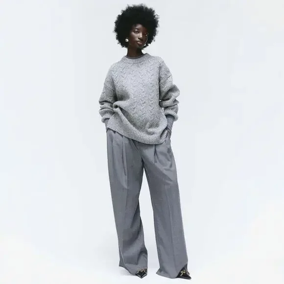 H&M Oversized Cable Knit Boxy Fit Jumper Sweater in Gray Size XL - Picture 3 of 9